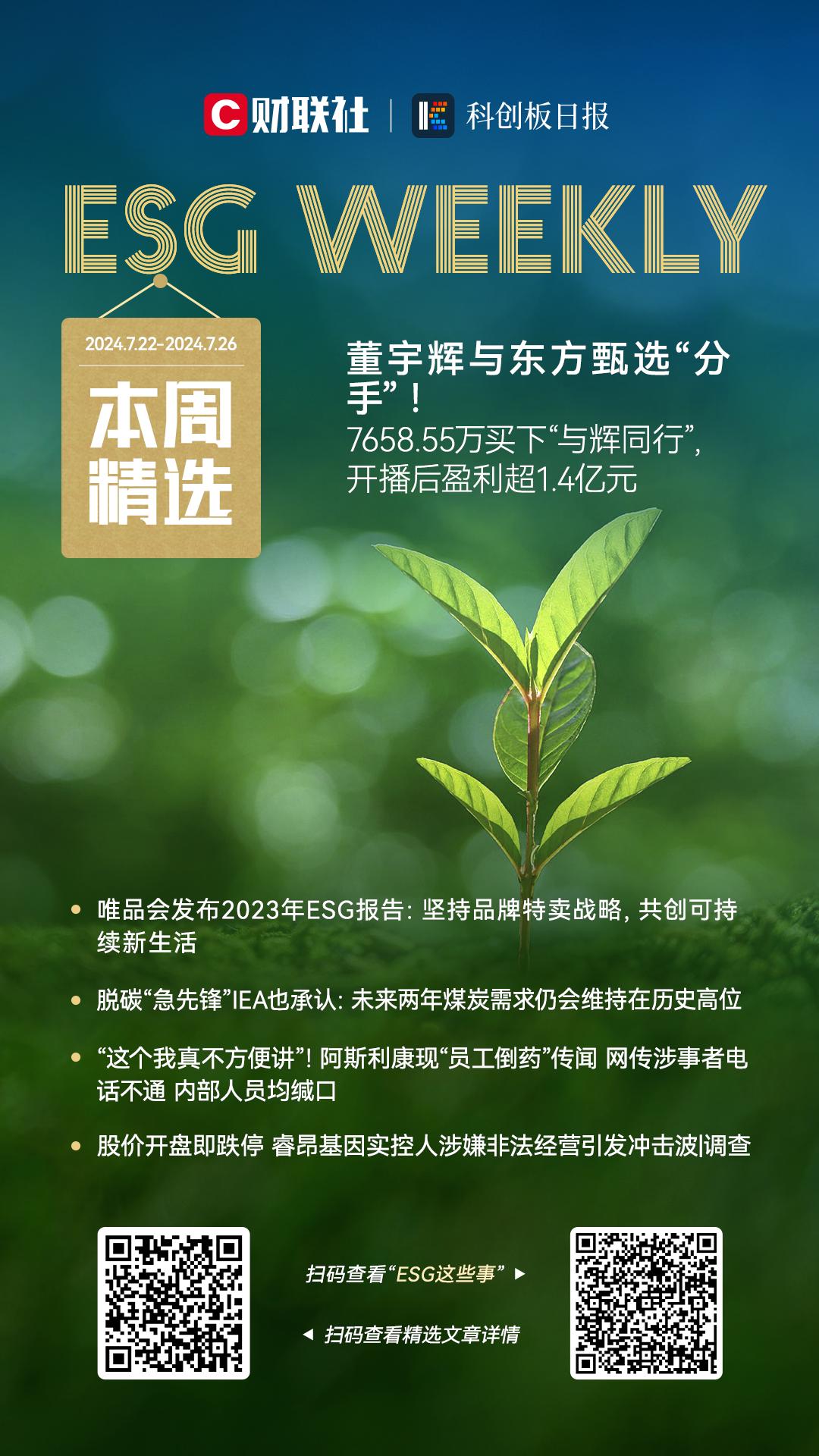 ESG Weekly|五部门：积极支持电解铝企业扩大风电、光伏等非化石能源应用 亚马逊开放资源以推动供应链的脱碳